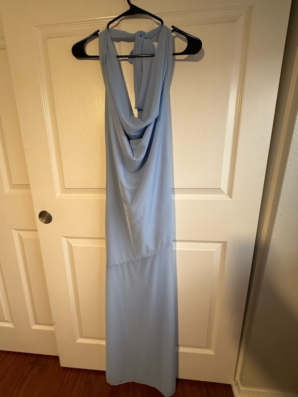 Mare Mare Cowl Neck Sheer Hem Maxi Dress Light Blue Size Small - Picture 4 of 15